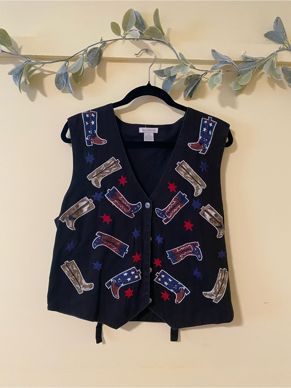 Vintage Americana Cowboy Boot Embroidered Vest - Picture 2 of 5